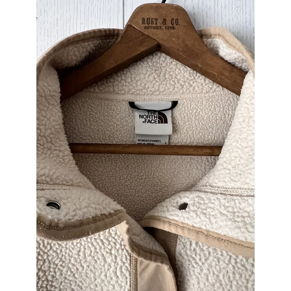 VINTAGE North Face Cragmont Pullover Jacket Deep Pile Fleece T Snap LARGE CREAM